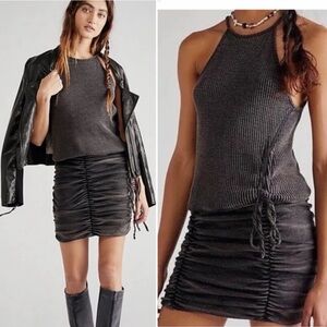 Free People FP One Charcoal Gray Katya Bodycon Ruched Thermal Ribbed Dress XS